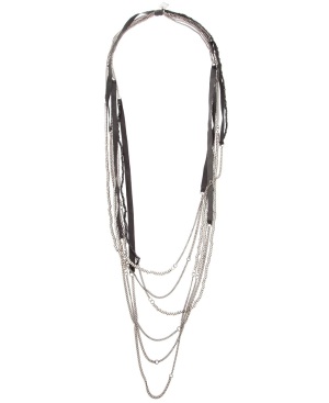 Goti Silver Chain Leather Necklace